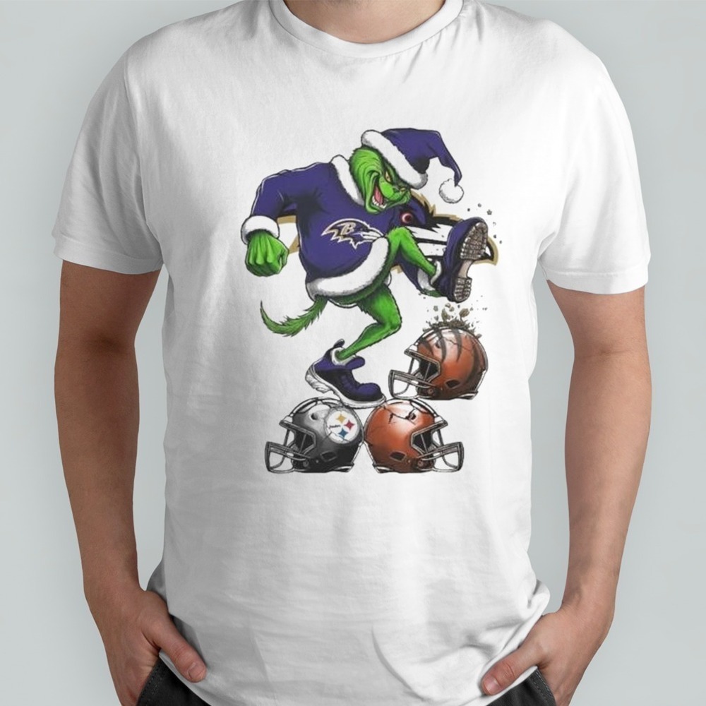 THE GRINCH BALTIMORE RAVENS STOMP ON NFL TEAMS CHRISTMAS LOGO SHIRT